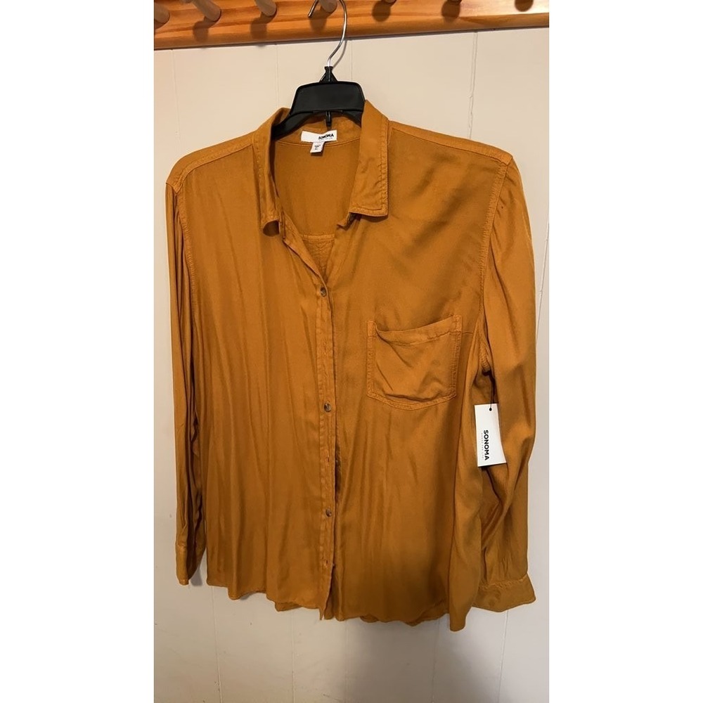 Sonoma Men's Mustard Long Sleeve Button-Up Shirt - XL